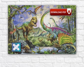 Dinosaur Cross Stitch Pattern, Jurassic Park Embroidery File, Reptile Digital Download PDF Chart