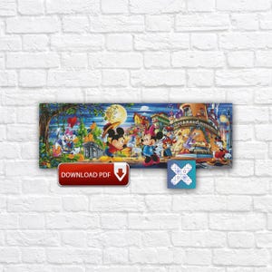 May include: A colorful Disney-themed artwork featuring Mickey and Minnie Mouse, Donald Duck, and other characters in a vibrant town setting. The artwork includes a full moon, buildings, and the text "DOWNLOAD PDF".