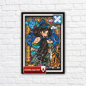 Cartoon Princess Jasmine Cross Stitch Pattern, Aladdin Embroidery Designs, Instant Download PDF Chart