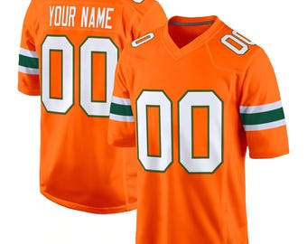 Personalized Orange Football Jersey Custom Name Number, Full Print Team Style Jersey Shirt, Unisex Fan Gear Gift, Game Day Apparel