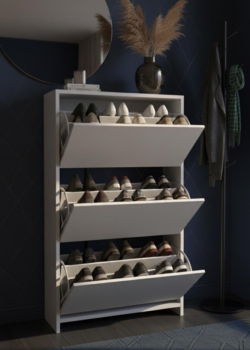 Zapatero Liovian de 3 niveles - Zapatero compacto con puerta abatible - Armario moderno para entrada y pasillo con 3 cajones abatibles