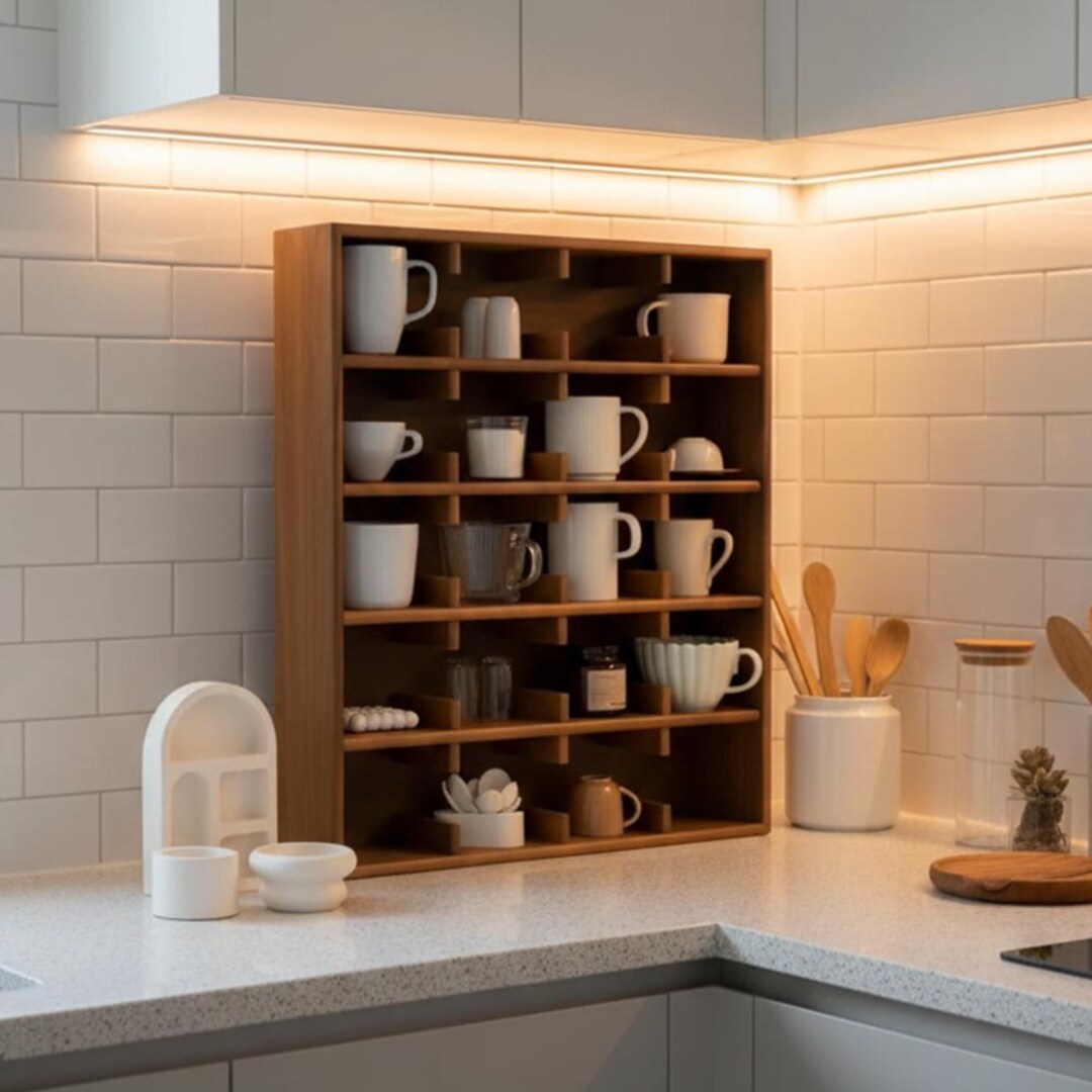 Timber Mug Rack Solid Walnut Wood Mug Rack – 20-section Coffee Cup Organizer - Etsy
