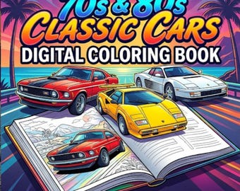 Kolorowanka: Klasyczne samochody lat 70. i 80. | Retro muscle car (wersja cyfrowa do pobrania)