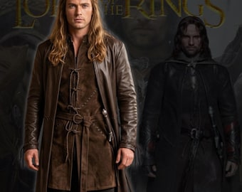 Disfraz de Aragorn Ranger para cosplay, abrigo largo, atuendo de Strider, disfraz medieval de LOTR para LARP, Halloween y feria renacentista.