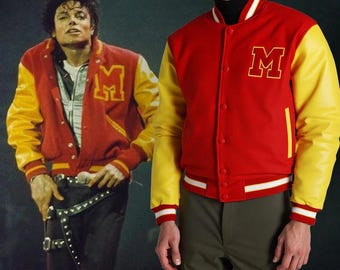 Chaqueta bomber universitaria de Michael Jackson, disfraz de cosplay de Thriller Letterman. Chaqueta de cuero roja.