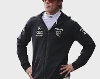 Sudadera con capucha y cremallera negra para deportes de motor, chaqueta bomber de estilo urbano inspirada en las carreras.