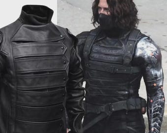 Chaqueta de cuero de Soldado de Invierno hecha a mano, con mangas desmontables, para cosplay.