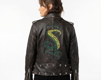 Chaqueta de cuero de motociclista de Fallout 3 Tunnel Snakes – Bordada para cosplay de videojuegos