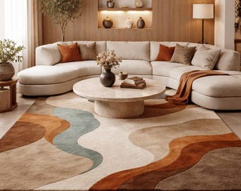 Kids Playroom Abstract Area Rug – Soft Neutral Wavy Pattern Nursery Carpet