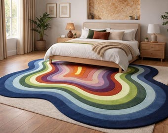 Handmade Tufted Rainbow Rug – Soft Plush Kids Room Carpet