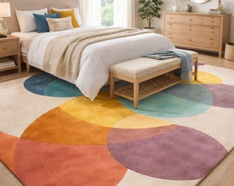 Tufted Circle Rug – Modern Geometric Pastel Area Carpet, Handmade