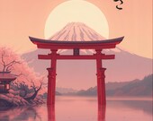 Anime Japanese Wall Art – Sakura, Torii Gate, Mount Fuji Print (Digital Download)