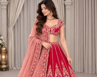 Pink Mul Chanderi Lehenga Choli Set with Embroidered Cutwork, 3.7 Meter Flare, Fendy Silk Dupatta, Indian Wedding Wear