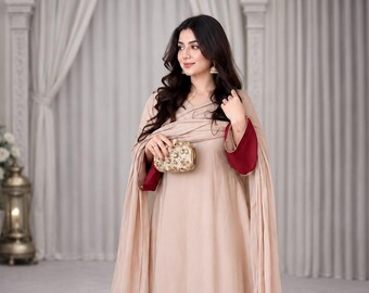 Elegant romerskt sidenkaftanset för kvinnor, broderad kaftan med palazzo och dupatta