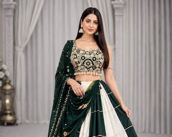 Black White Navratri Lehenga, Mirror Work Chaniya Choli, 3 Piece Garba Outfit