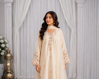 Elegant  Embroidered Kaftan Suit with Organza Dupatta Indian Designer Outfit