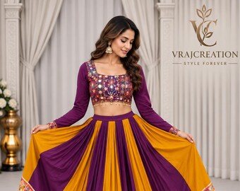 Navratri Mirror Work Lehenga Choli Set | Gujarati Bandhani Lehenga