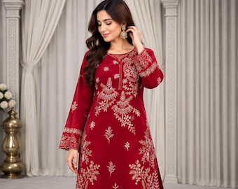 Pink Mul Chanderi Suit Set with Embroidery, Palazzo Pants and Cutwork Dupatta
