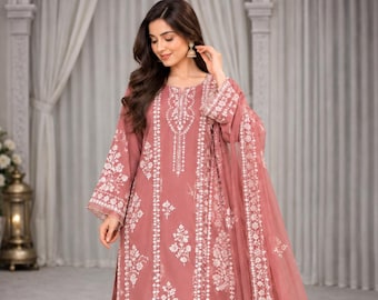 Pink Mul Chanderi Suit Set with Embroidered Kurta, Matching Pants and Cutwork Dupatta