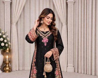Black Star Silk Embroidered Suit Set