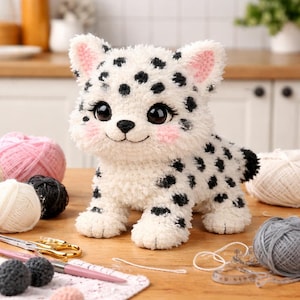 Snow Leopard Amigurumi Crochet Pattern – DIY Plush Toy (PDF Download, 13.8 inches Tall)