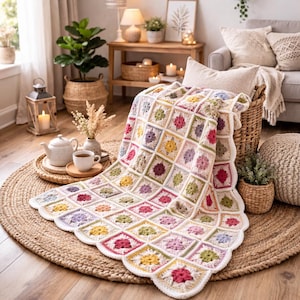 Crochet Granny Square Blanket Pattern – Floral Patchwork Throw (PDF Pattern)