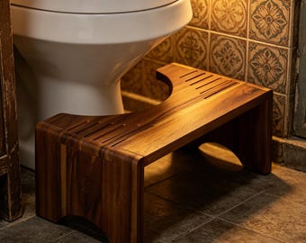 Foldable Acacia Wood Toilet Stool, Ergonomic 7-Inch Squat Aid, Non-Slip Bathroom Footrest