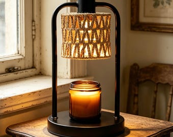 Hemp Rope Boho Candle Warmer Lamp, Dimmable Wax Melter with Timer (Foldable)
