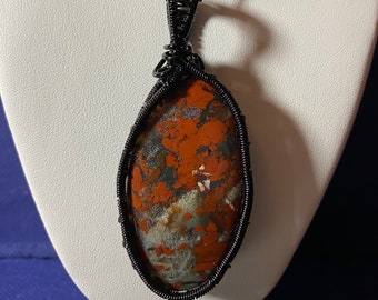 Brecciated Jasper Wire Wrapped Pendant Necklace