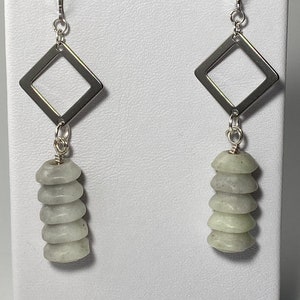 White stone & stainless steel square earrings