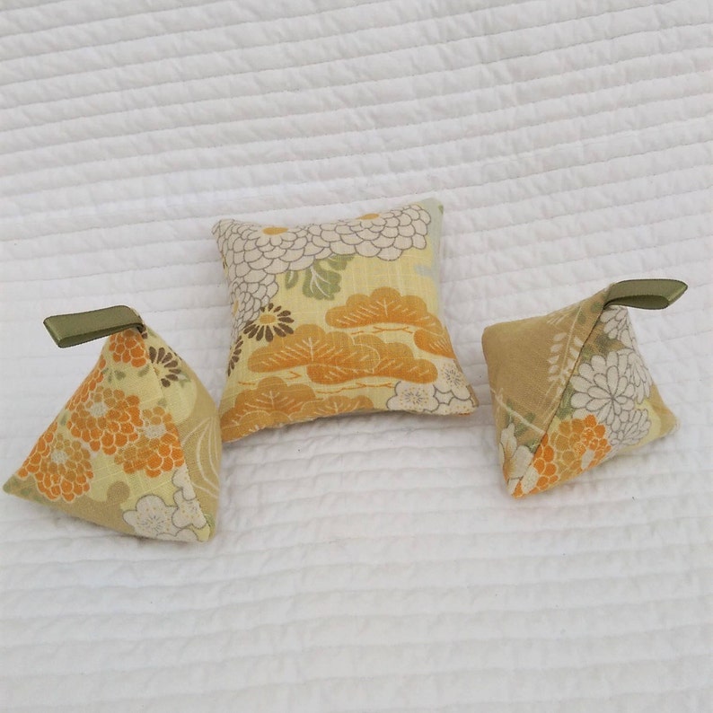 Mustard yellow lavender sachets teacher gift scented sachet zero waste gift Japanese gift 3.5 Upcycled kimono