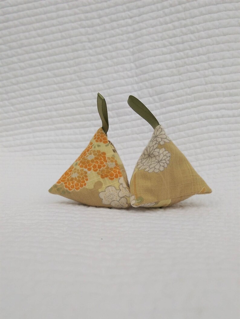Mustard yellow lavender sachets teacher gift scented sachet zero waste gift Japanese gift 3.5 Upcycled kimono