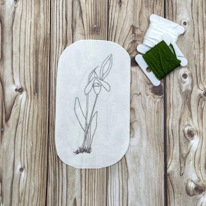 Snowdrop embroidery patch. Single wash away sticker for DIY embroidery and craft. Spring flower embroidery transfer design