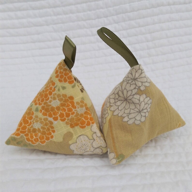 Mustard yellow lavender sachets teacher gift scented sachet zero waste gift Japanese gift 3.5 Upcycled kimono