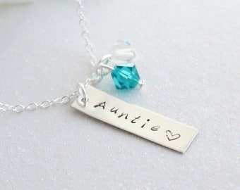 Sterling Silver Auntie Necklace, Gift for Aunt