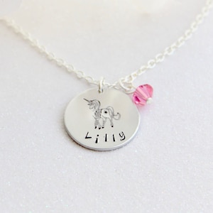 UNICORN Necklace, Girls Custom Stamped Engraved Jewelry Gift Birthday, Children's, Girls, Kids Jewelry Personalized Name Necklace