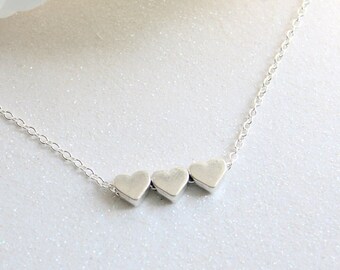 Silver Necklace with Floating Hearts - Simple Necklace