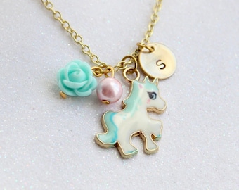 Eenhoornketting voor kleine meisjes met gouden initiaal