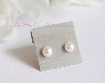 Witte parel Post stijl oorbellen knop Petite Pearl Post Stud Oorbellen, bloemenmeisje cadeau, wit, ivoor, babyblauw, roze -