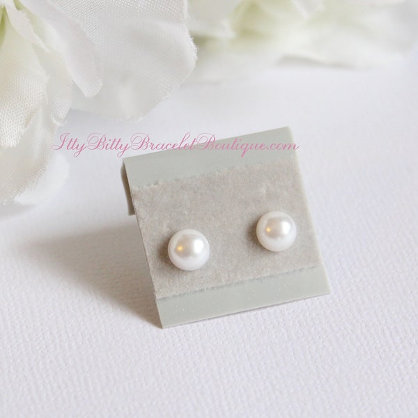 White Pearl Post Style Earrings Button Petite Pearl Post Stud Earrings, Flower Girl Gift, White, Ivory, Baby Blue, Pink -