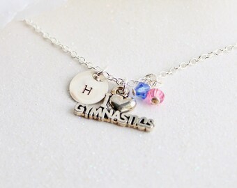 I Love Gymnastics Necklace - Personalized Sterling Silver Initial Charm - Girls Gymnast Necklace