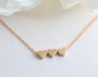 Rose Gold Chain Necklace with Dainty Hearts