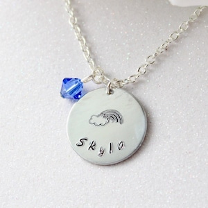 Personalized Name Necklace with RAINBOW, For Girls Custom Stamped Jewelry Gift Birthday, Children's Girls, Kids Jewelry