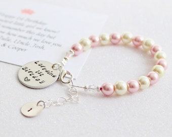 Birthday Gift Pearls Baby Toddler Bracelet, 1st 2nd 3rd Engraved Birthday Keepsake, 1st Pearls, Grandchild Gift BABY GIRL, Girls Bracelet