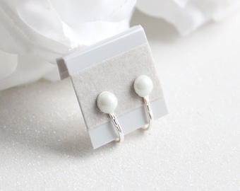 Clip On Pearl Earrings Button Petite Pearl Post, Flower Girl Gift, White, Ivory, Baby Blue, Pink 6mm