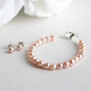 Real Pearls Blush Pink Bracelet and Earrings Set Freshwater Pearls