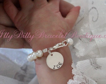 Baby's First Pearls, Sterling Silver Personalized Charm, Real Pearl Bracelet BABY GIRL, Toddler, Baby Shower Gift, Baby Bracelet