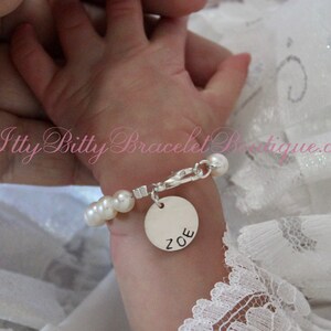 Baby&#39;s First Pearls, Sterling Silver Personalized Charm, Real Pearl Bracelet BABY GIRL, Toddler, Baby Shower Gift, Baby Bracelet