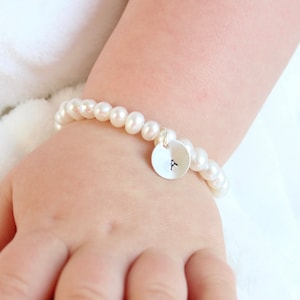 Real Pearl Bracelet with Sterling Silver Initial, Genuine Freshwater Pearls, Child Baby Gift