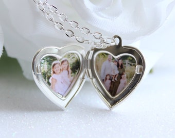 Silver Heart Locket with Pictures - Necklace, Keepsake Gift- Photo Lockets